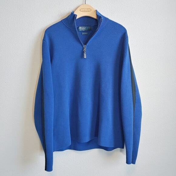 Polo by Ralph Lauren Men's Blue and Black Quarter Zip Sweater Sz XL - Picture 1 of 7